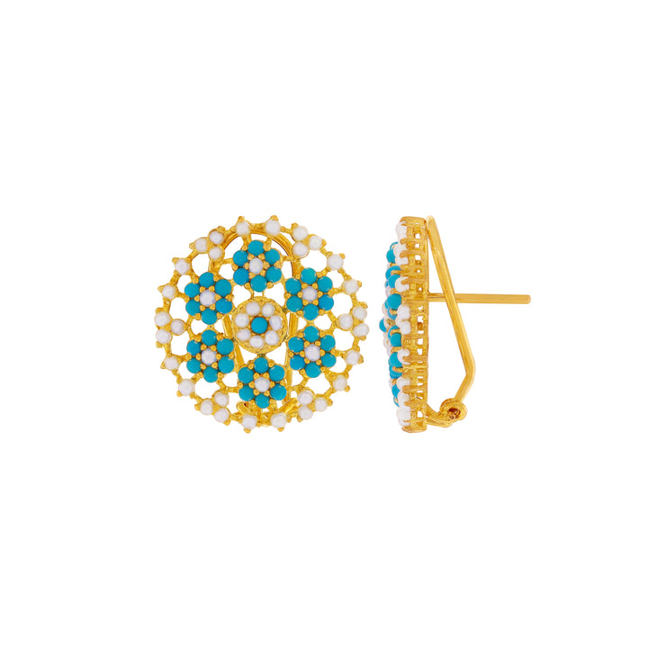 Opulent Earrings with Turquoise & Pearl in 22K Gold