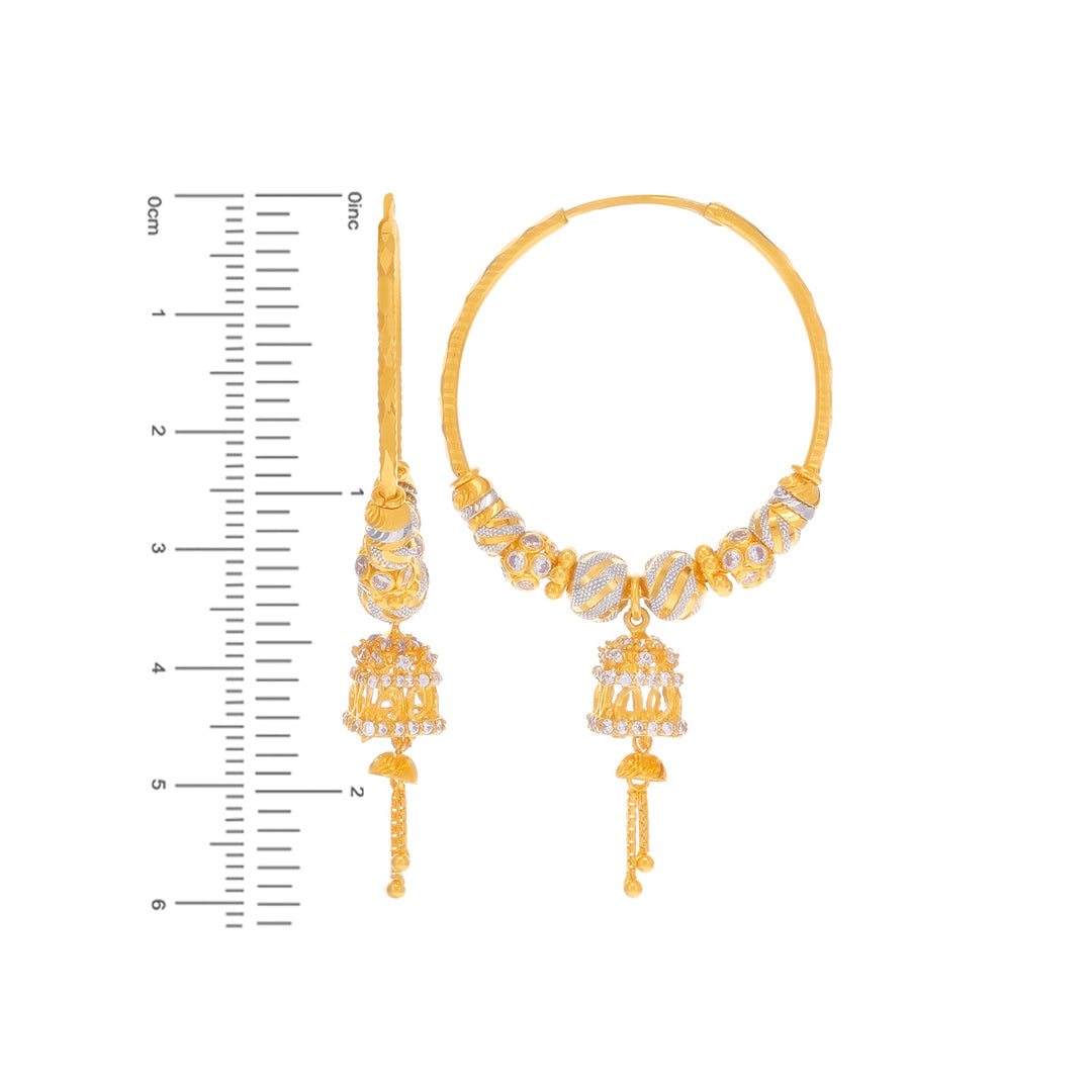 Attractive Two tone Bali/Hoops With CZ in 22K Gold