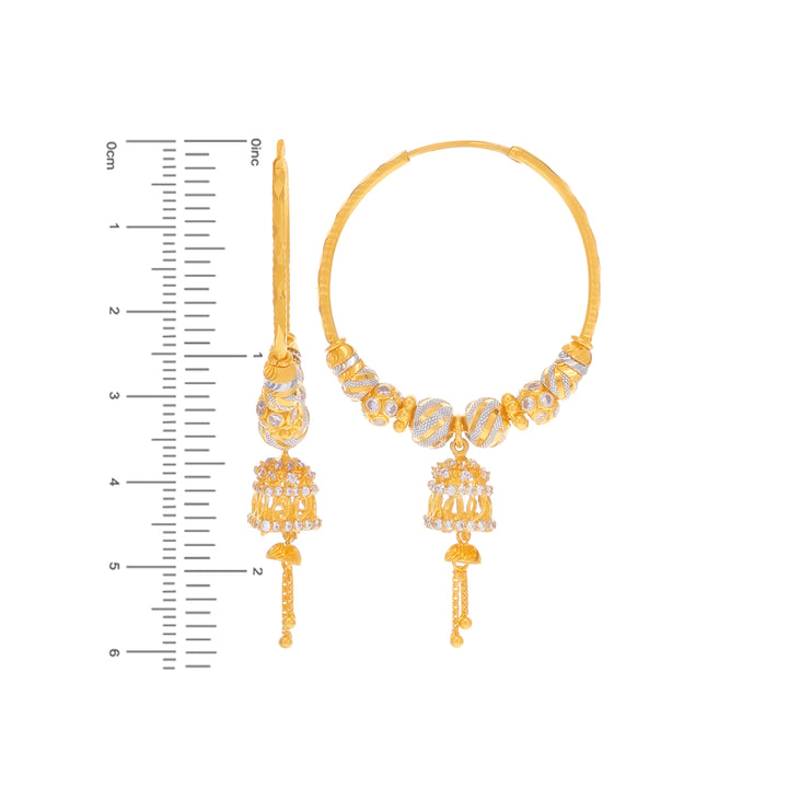 Attractive Two tone Bali/Hoops With CZ in 22K Gold