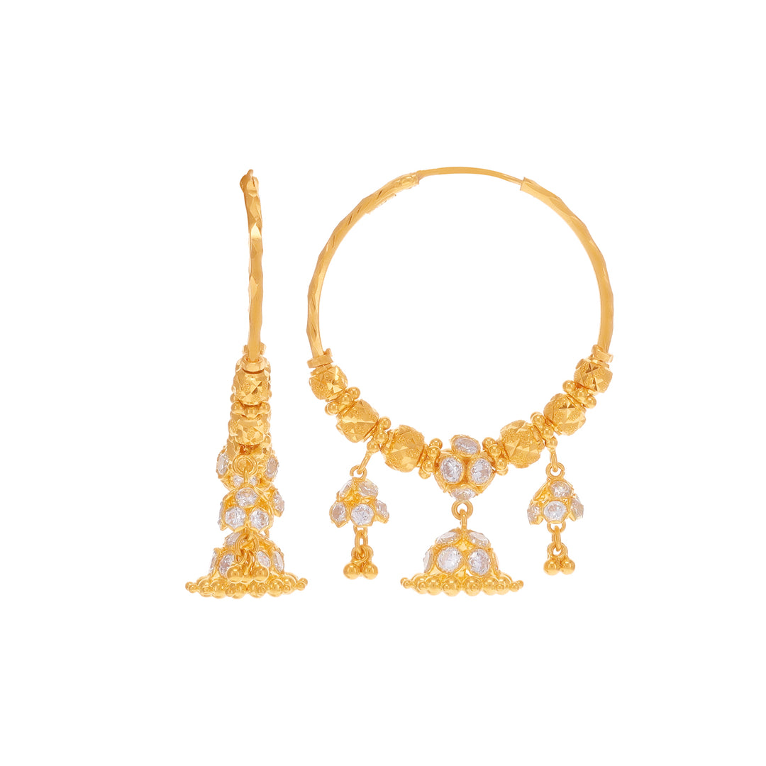 Glamorous Bali/Hoops With CZ in 22K Gold