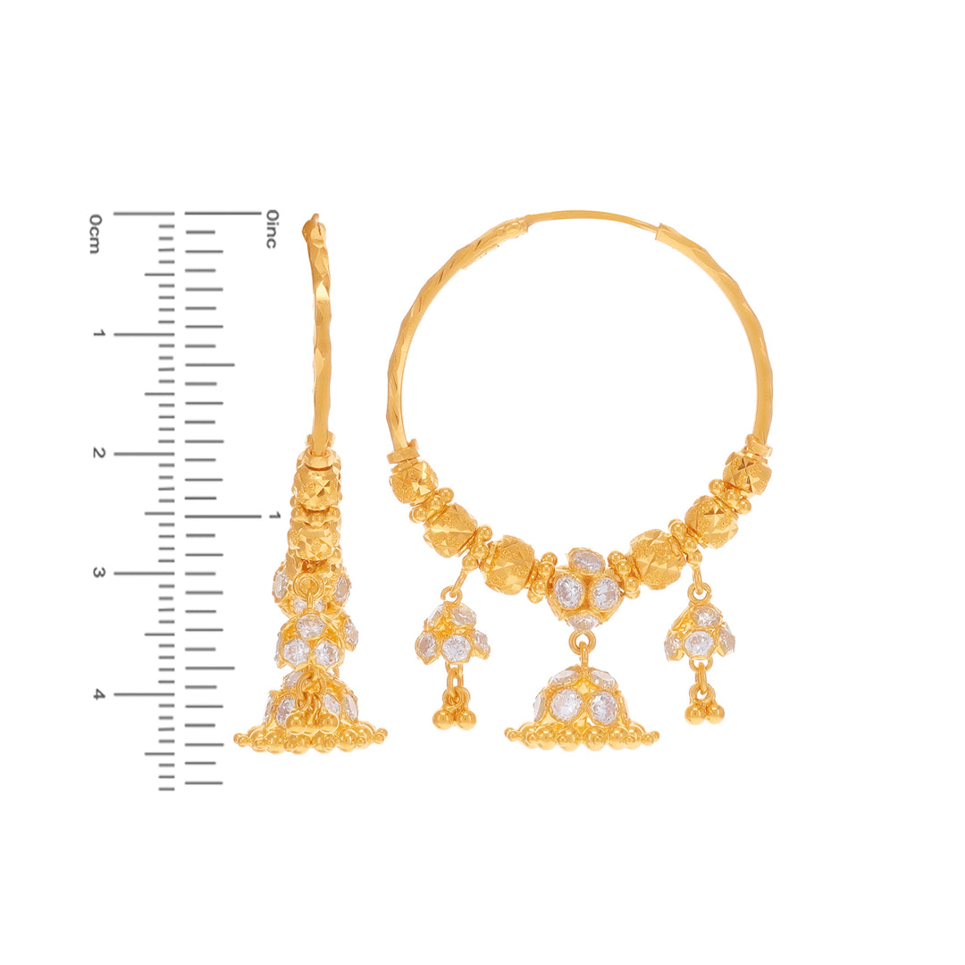 Glamorous Bali/Hoops With CZ in 22K Gold