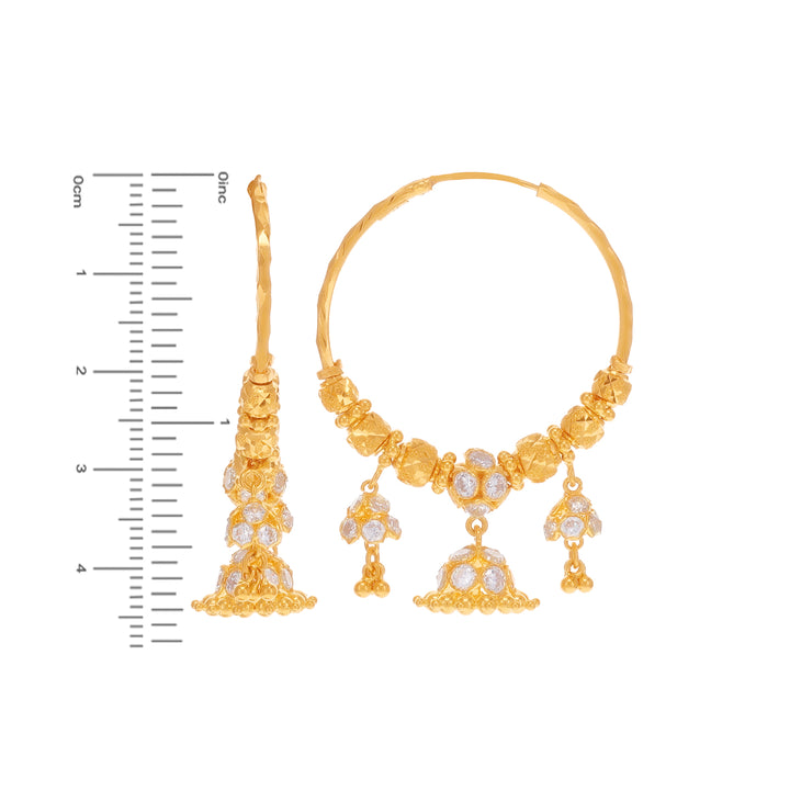 Glamorous Bali/Hoops With CZ in 22K Gold