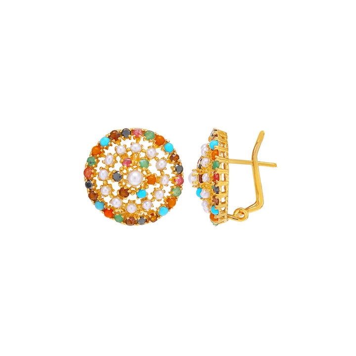 Endearing Earrings with Navratan in 22K Gold