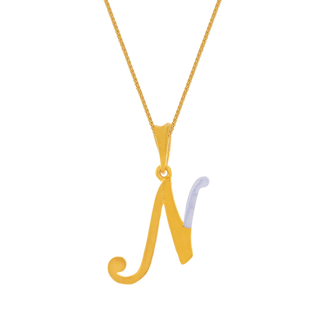 Initial "N" Two tone Pendant in 22K Gold