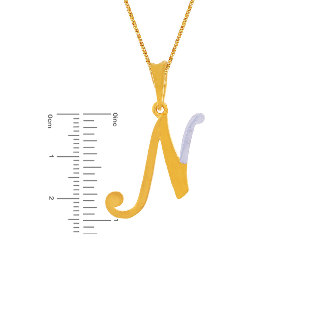 Initial "N" Two tone Pendant in 22K Gold