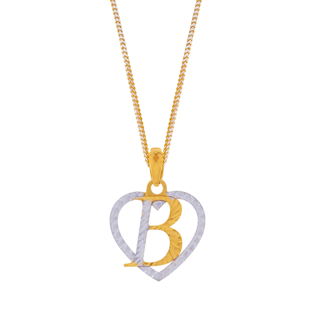Initial "B" Heart Two tone Pendant in 22K Gold