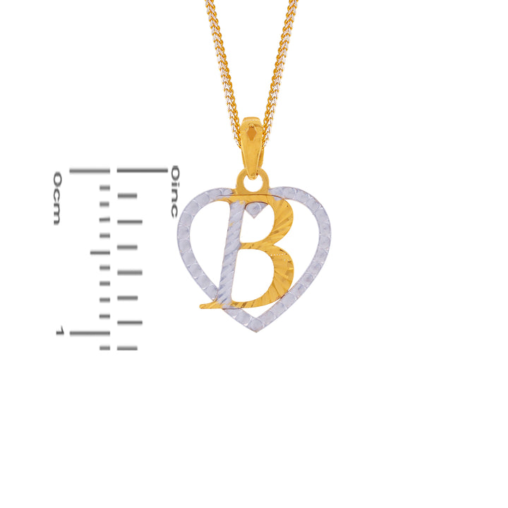 Initial "B" Heart Two tone Pendant in 22K Gold
