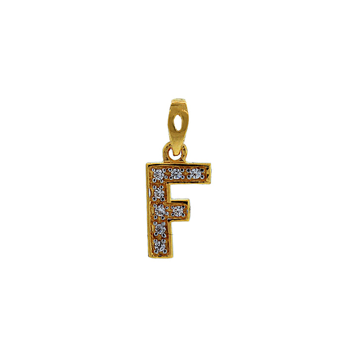 "F" Initial Pendant with CZ in 22K Gold