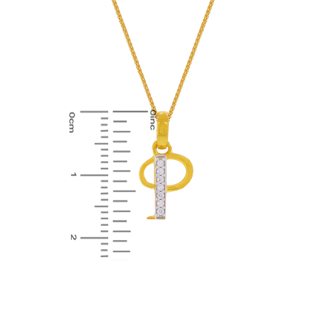 Initial "P" Two tone Pendant with CZ in 22K Gold