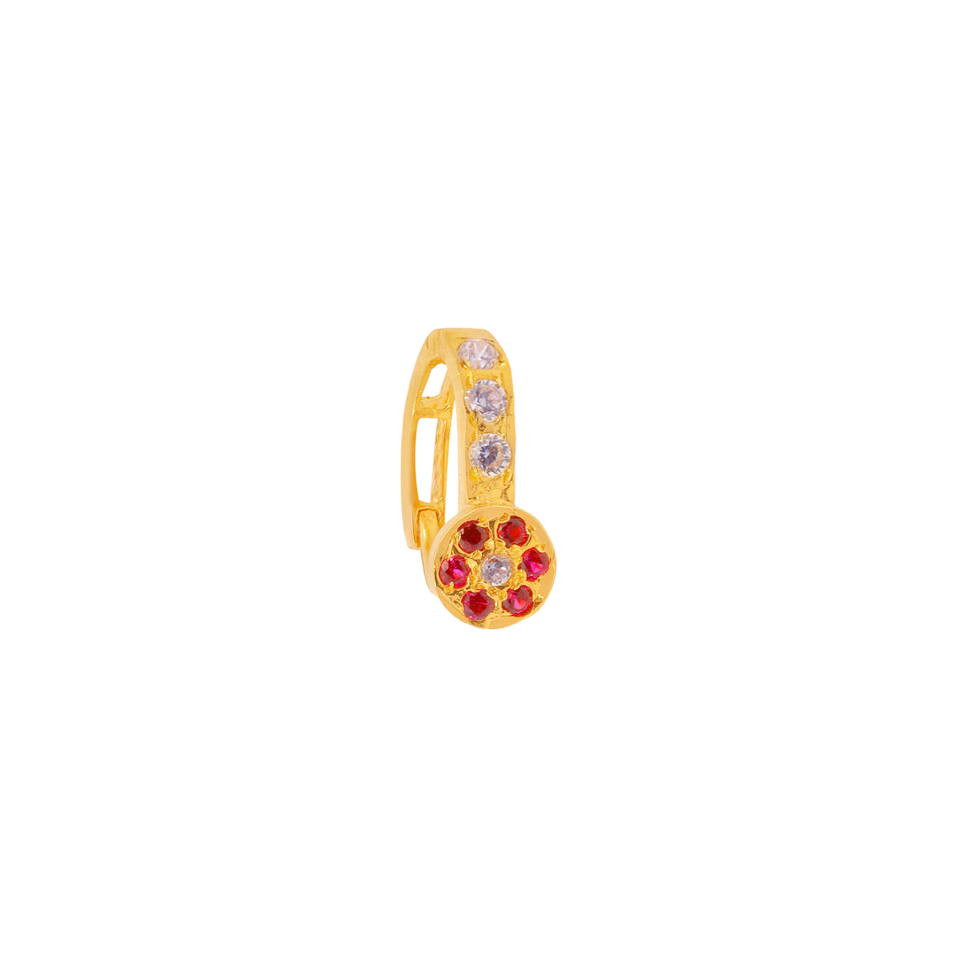 Intriguing Nose Pin With Ruby & CZ in 22K Gold