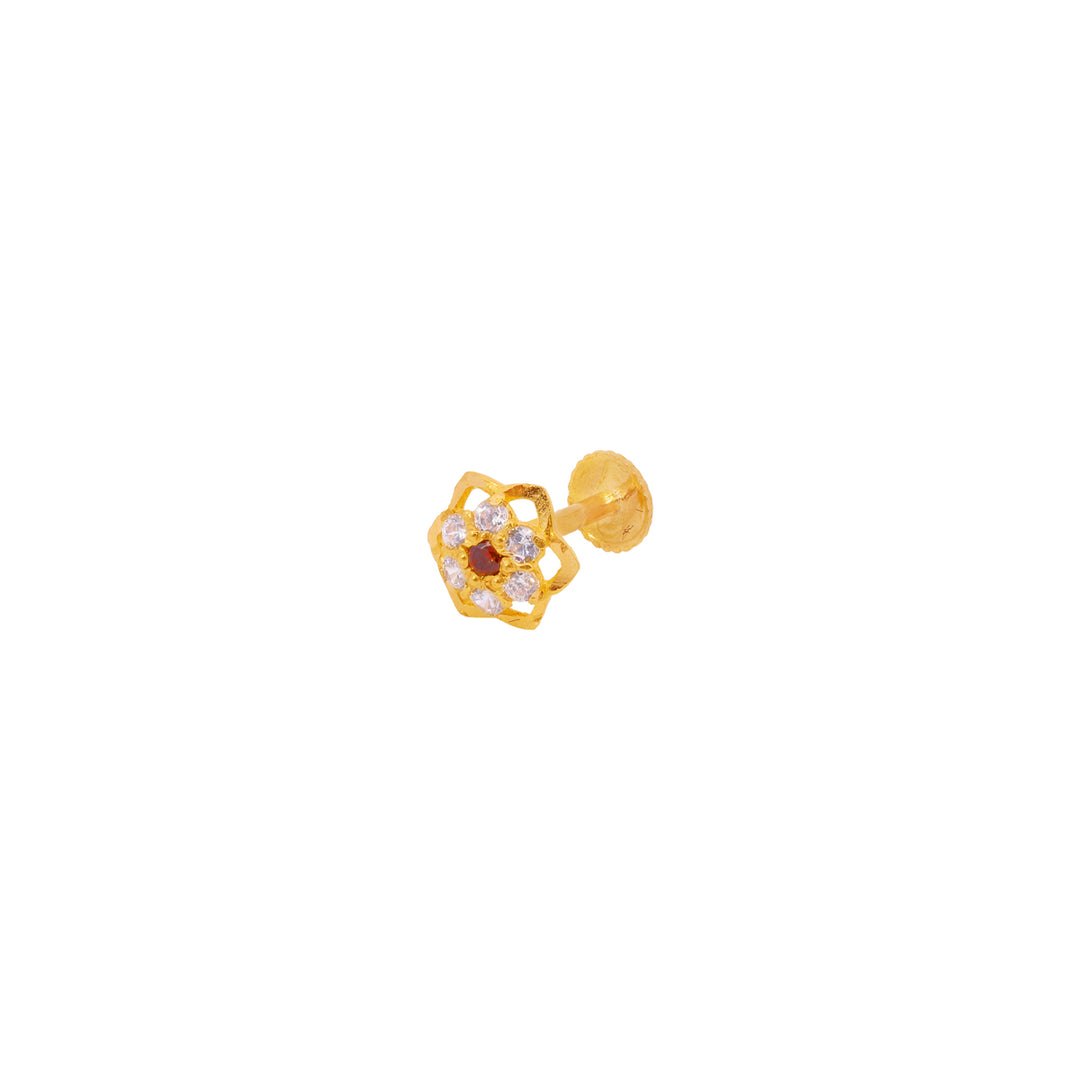 Brilliant Nose Pin With Ruby & CZ in 22K Gold
