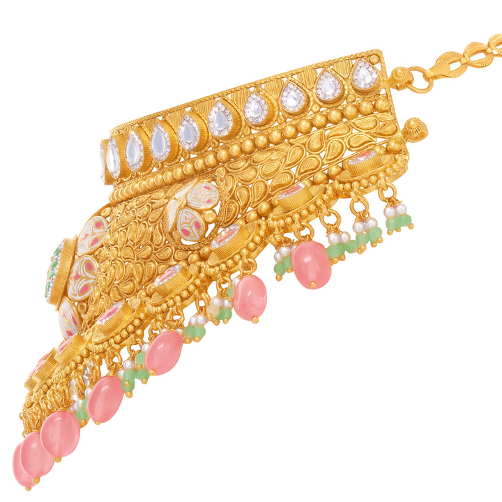 Opulent Antique Minakari Choker Set With Kundan & Gemstones in 22K Gold