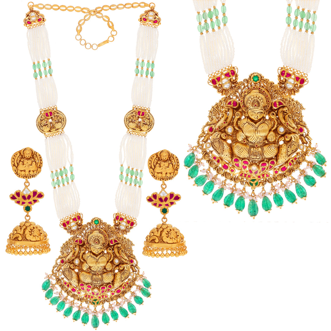 Antique Laxmi Patta Haarm With Kundan & Gemstones in 22K Gold