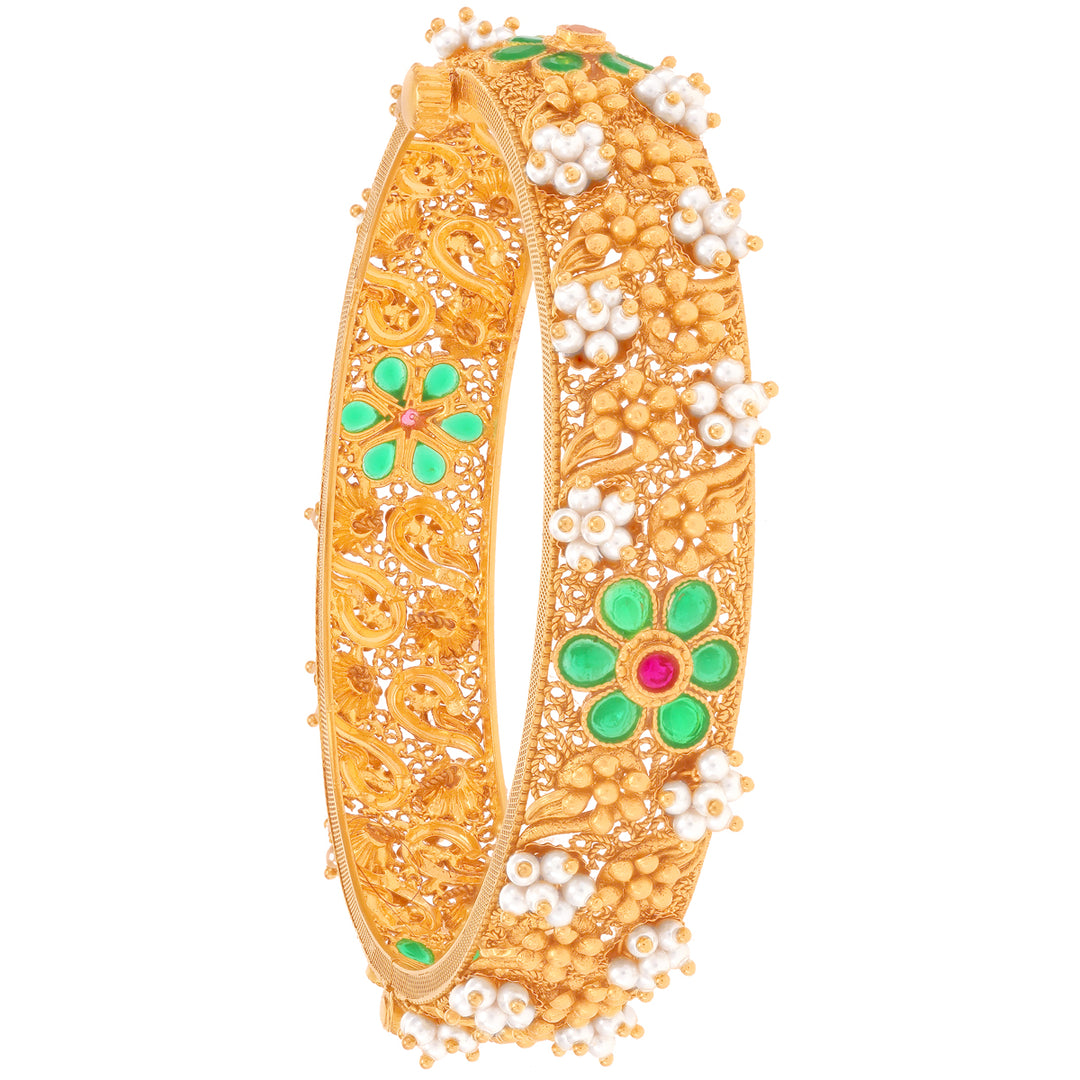 Classic Antique Bangle With Kundan & Gemstones in 22K Gold