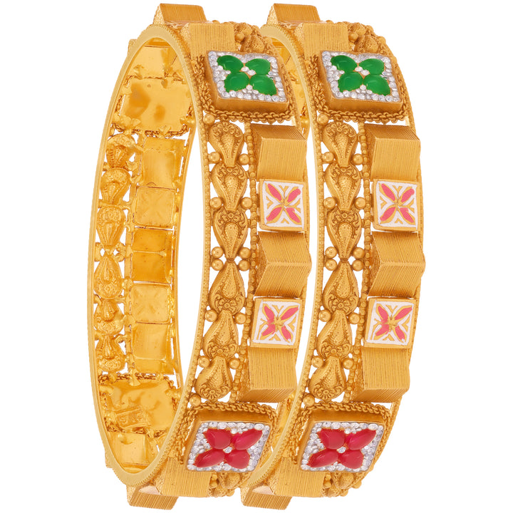 2.6 Size Minakari 2pcs Bangle With Kundan & Gemstones in 22K Gold