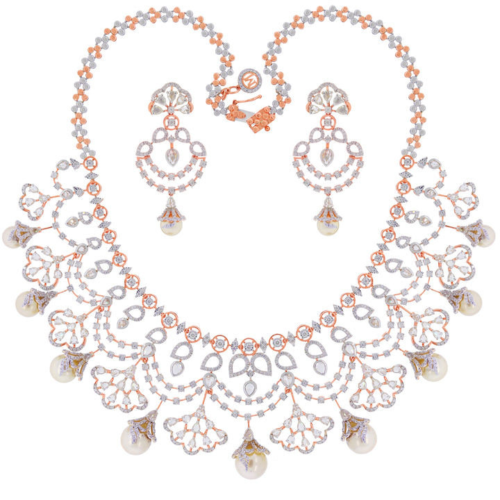 11.71CTW VVS/FG White And Rose Cut Diamond Necklace Set in 18K Rose Gold