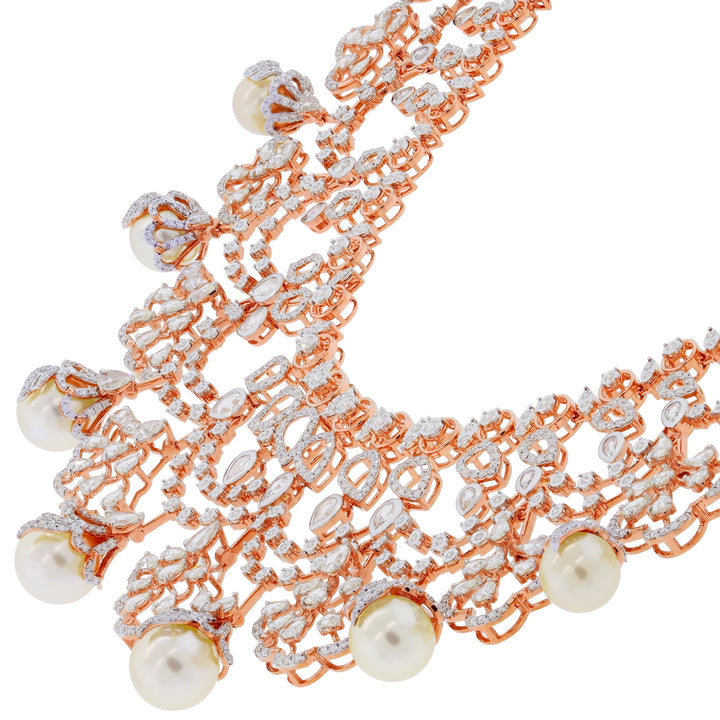 11.71CTW VVS/FG White And Rose Cut Diamond Necklace Set in 18K Rose Gold