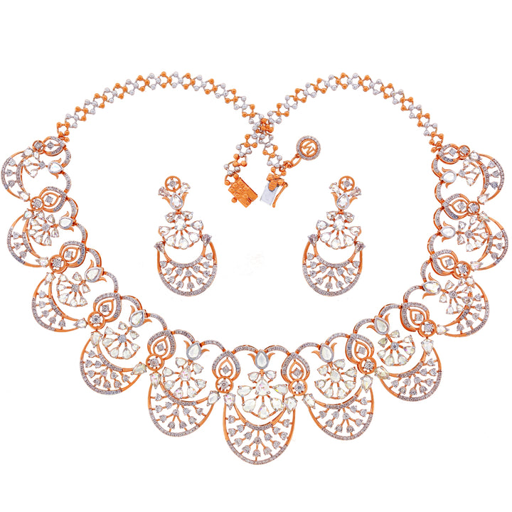 13.8CTW VVS/FG White and Rose Cut Diamond Necklace Set in 18K Rose Gold