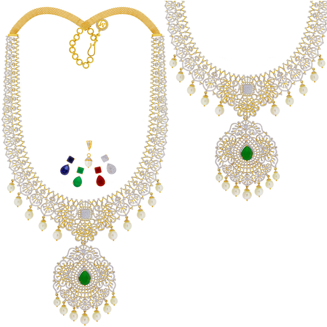 12.46Ct VVS/EF Diamond Patta Haaram With Changeable Gemstones in 18K Gold