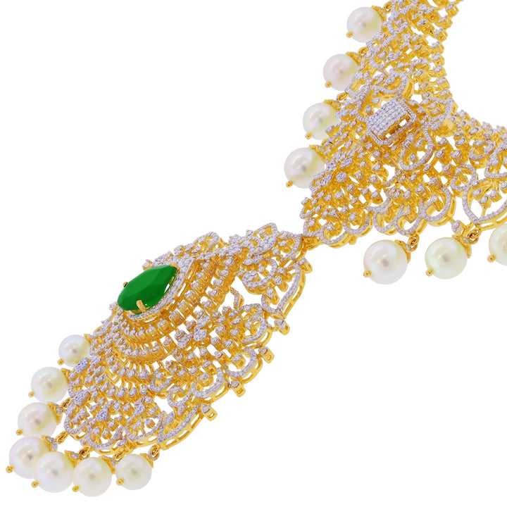 12.46Ct VVS/EF Diamond Patta Haaram With Changeable Gemstones in 18K Gold