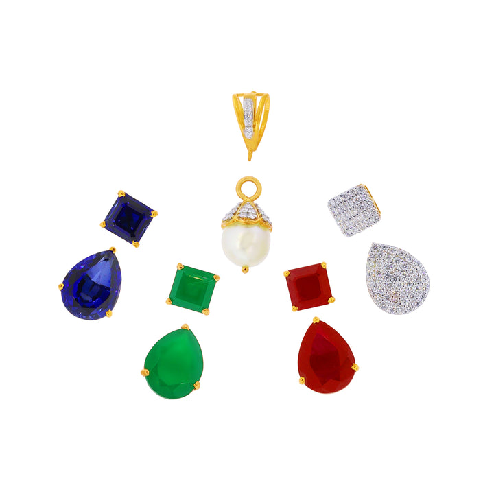 12.46Ct VVS/EF Diamond Patta Haaram With Changeable Gemstones in 18K Gold