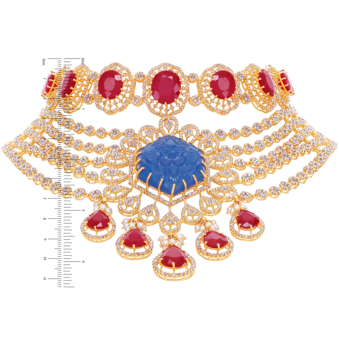 36.75CTW Rose Cut Diamond Choker Set With Gemstone in 22K Gold