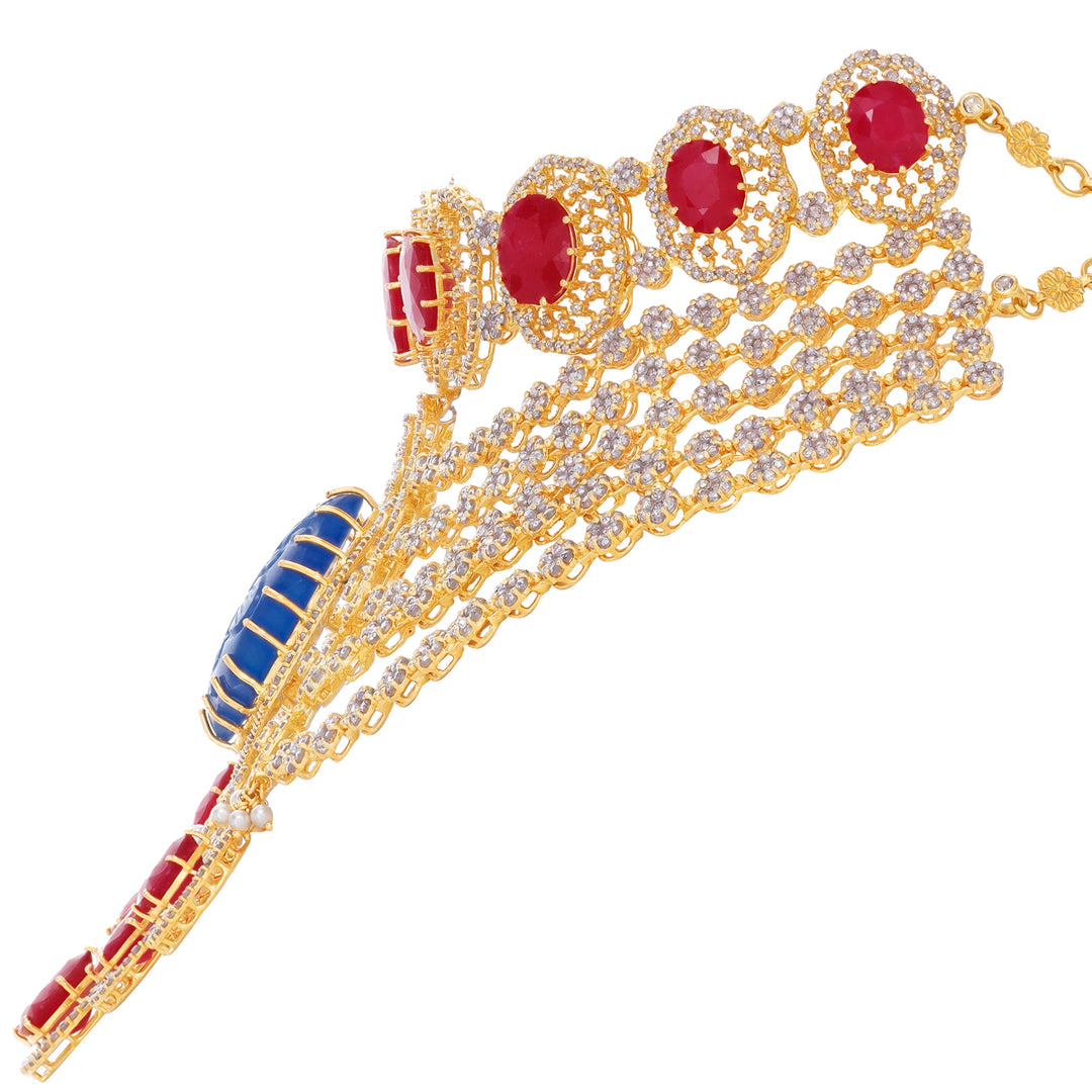 36.75CTW Rose Cut Diamond Choker Set With Gemstone in 22K Gold