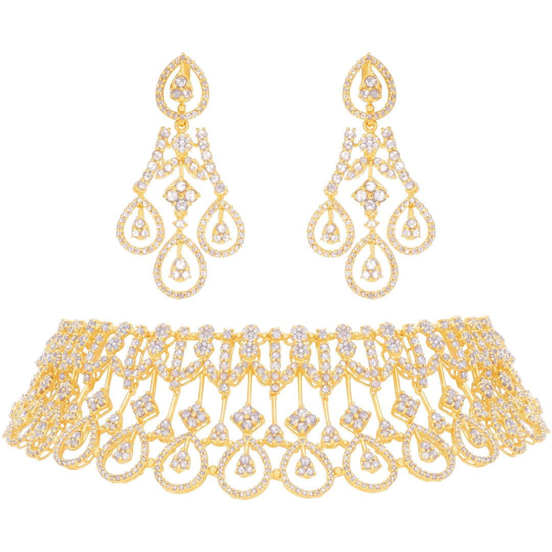 19.51CTW Rose Cut Diamond Choker Set in 22K Gold