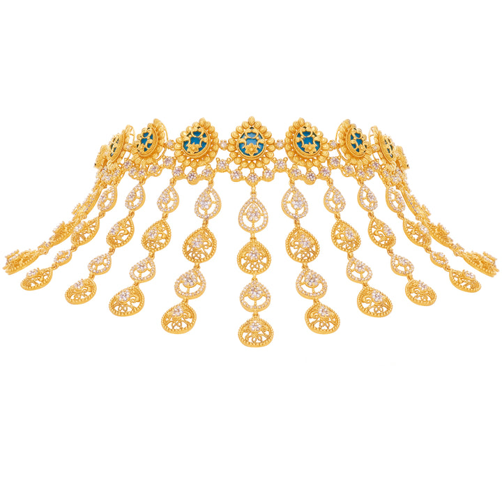 15.13CTW Rose Cut Diamond Choker Set With Turquoise in 22K Gold