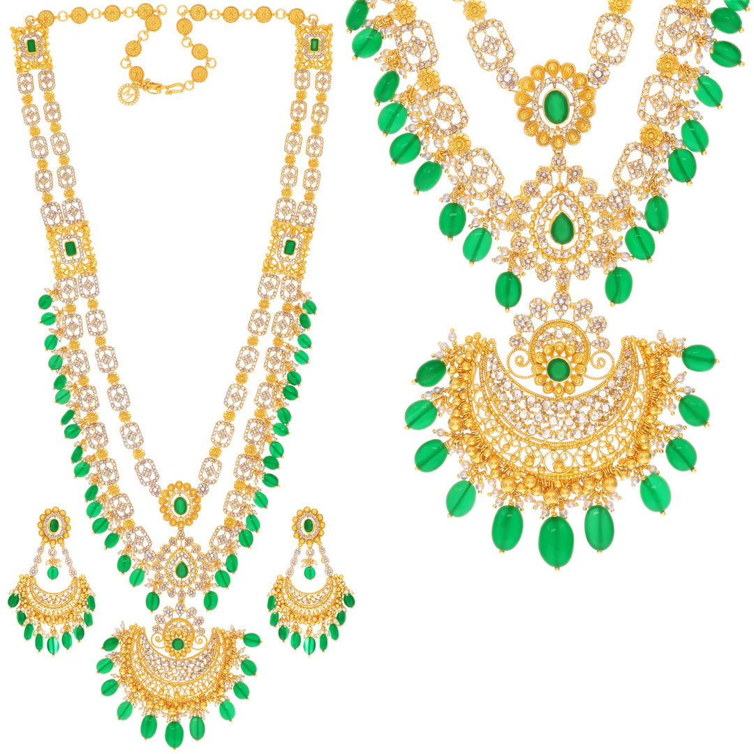 21.28CTW Rose Cut Diamond Patta Haaram With Gemstone in 22K Gold