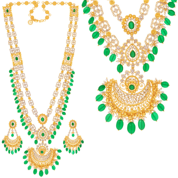 21.28CTW Rose Cut Diamond Patta Haaram With Gemstone in 22K Gold