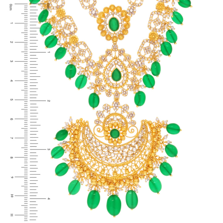 21.28CTW Rose Cut Diamond Patta Haaram With Gemstone in 22K Gold