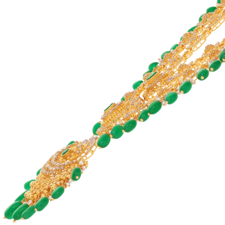 21.28CTW Rose Cut Diamond Patta Haaram With Gemstone in 22K Gold