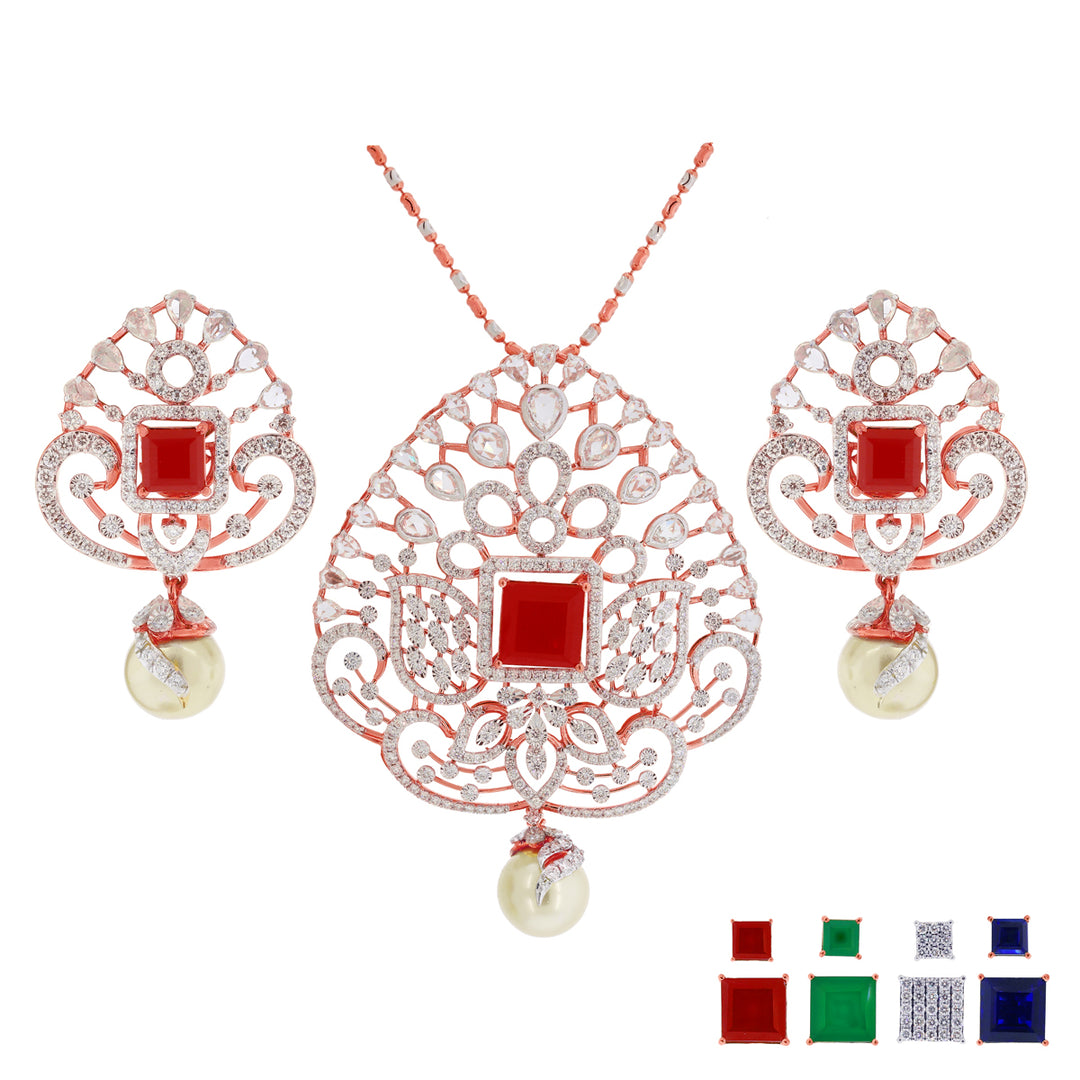 6.6Ct VVS/FG White And Rose Cut Diamond Pendant Set With Changeable Gemstones in 18K Rose Gold