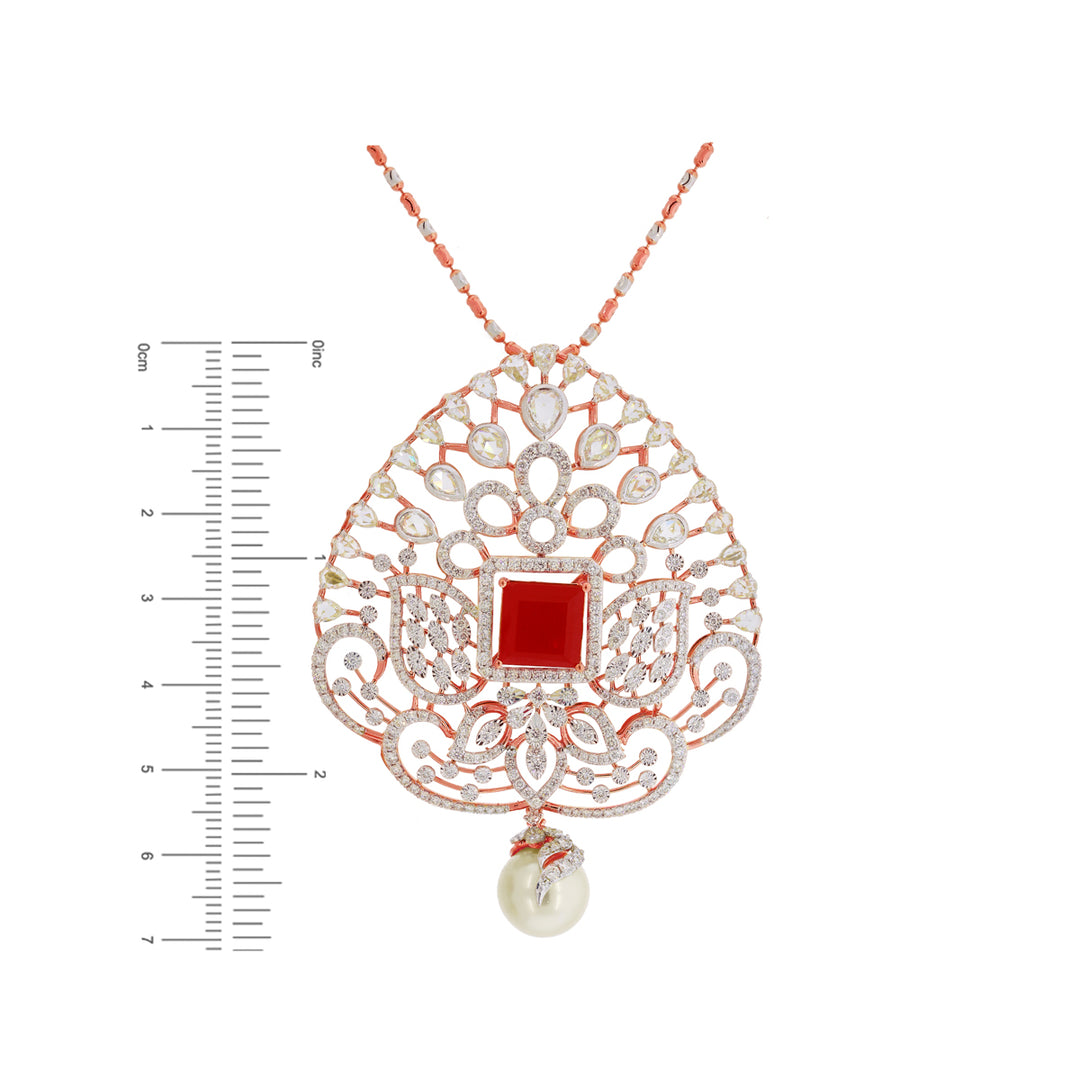 6.6Ct VVS/FG White And Rose Cut Diamond Pendant Set With Changeable Gemstones in 18K Rose Gold