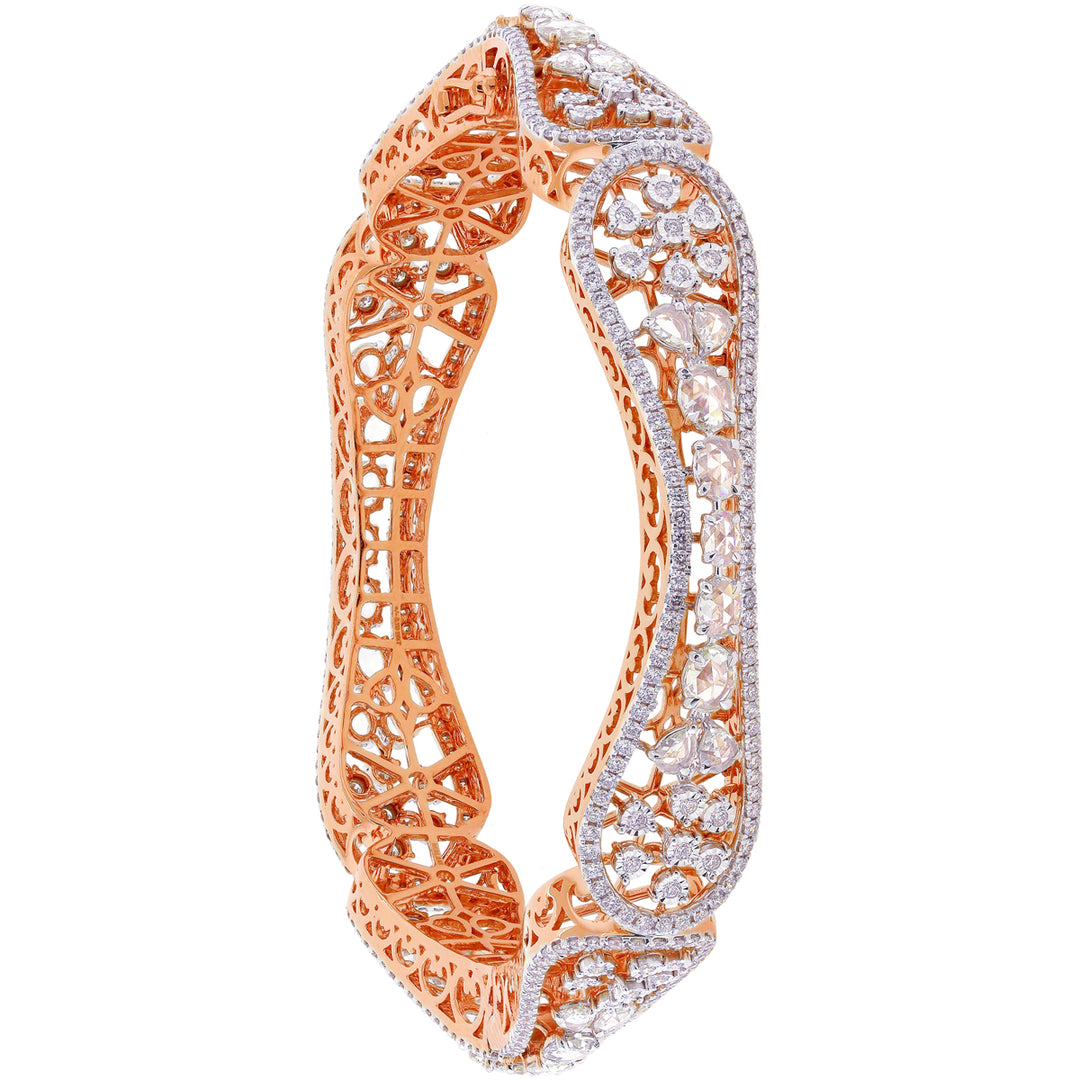 11.47Ct VVS/FG Diamond Set of 2Pcs Bangles in 18K Rose Gold