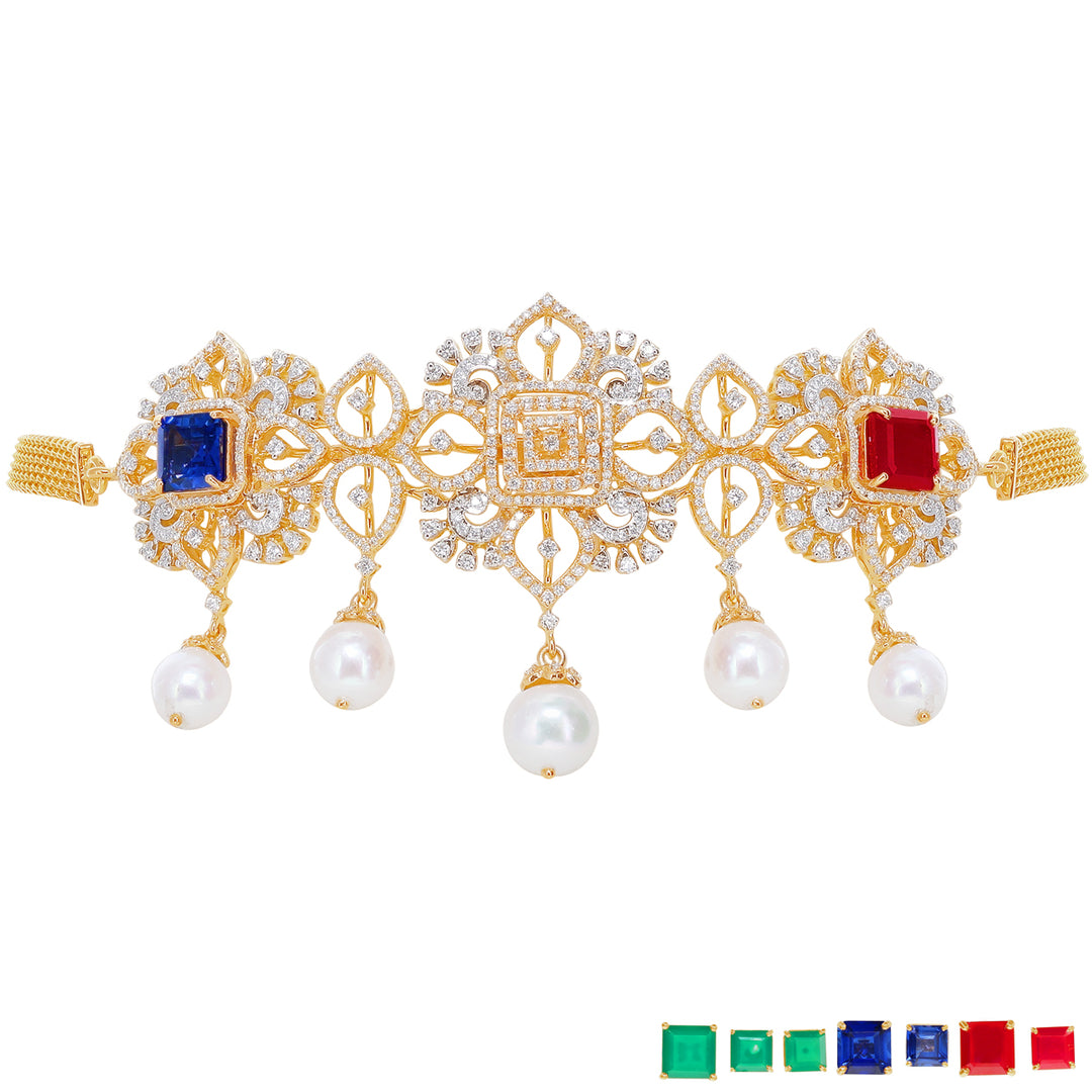 2.90Ct VVS/EF Diamond Choker With Changeable Gemstones in 18K Gold