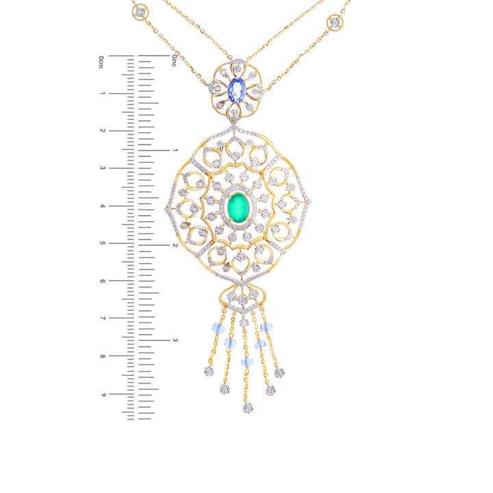 2.52Ct VS/GHI Diamond Patta Haaram With Gemstones in 18K Gold