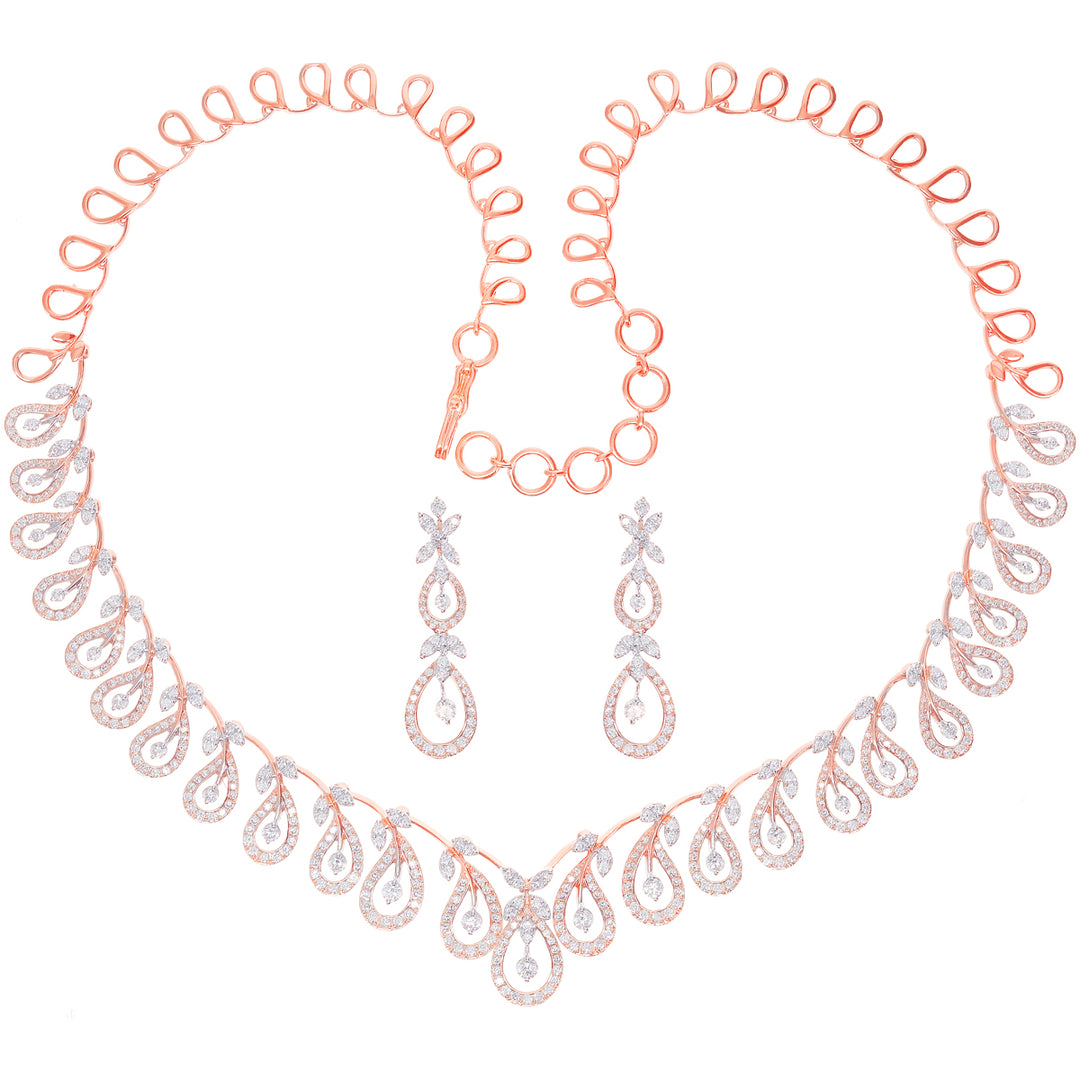 5.11Ct VVS/FG Diamond Necklace Set in 18K Rose Gold