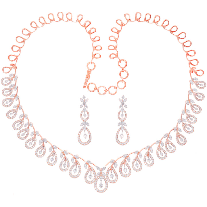 5.11Ct VVS/FG Diamond Necklace Set in 18K Rose Gold