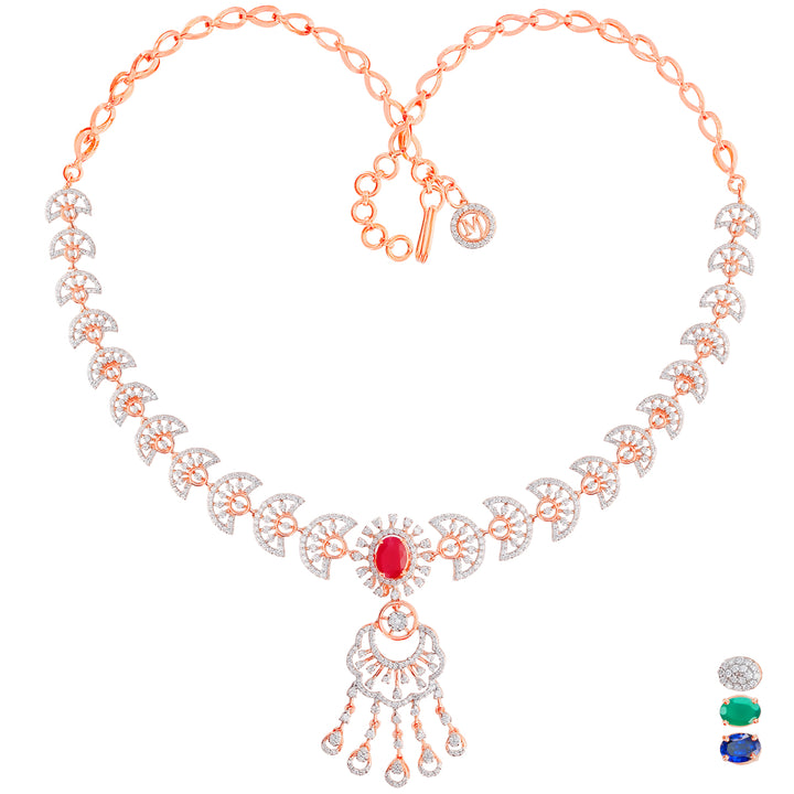 3.55Ct VVS/EF Diamond Necklace With Changable Gemstones in 18K Rose Gold