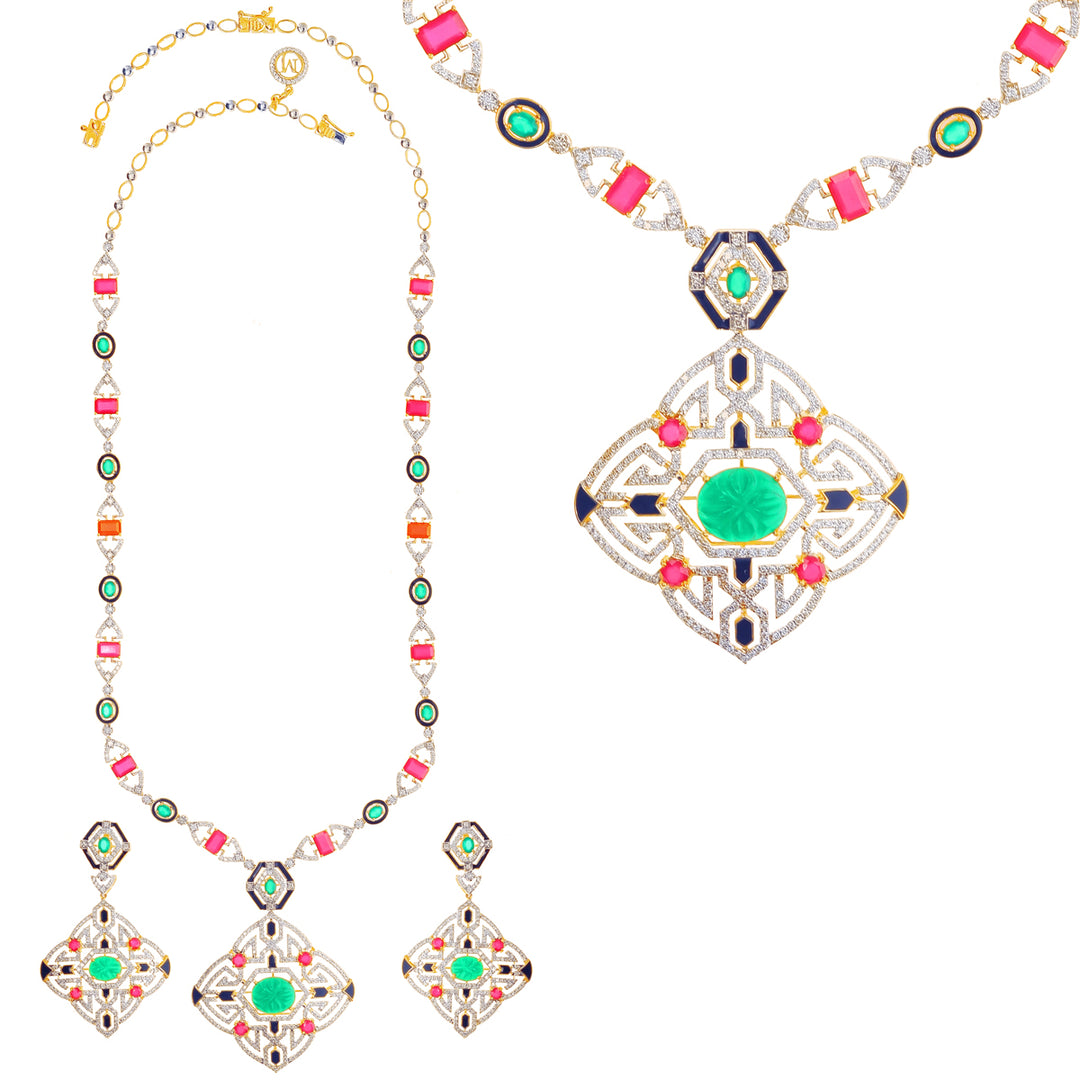 4.76Ct VS/GHI Diamond Patta Haaram With Gemstones in 18K Gold