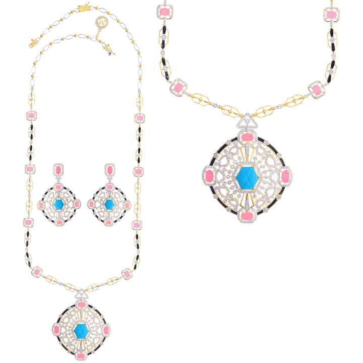 4.01Ct VS/GHI Diamond Patta Haaram With Gemstones in 18K Gold