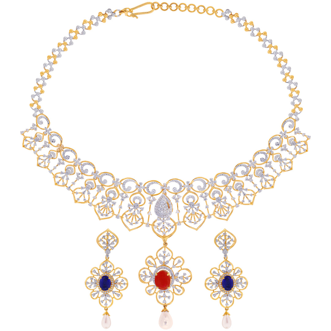 5.94Ct VVS/FG Diamond Necklace Set with Changeable Gemstones in 18K Gold