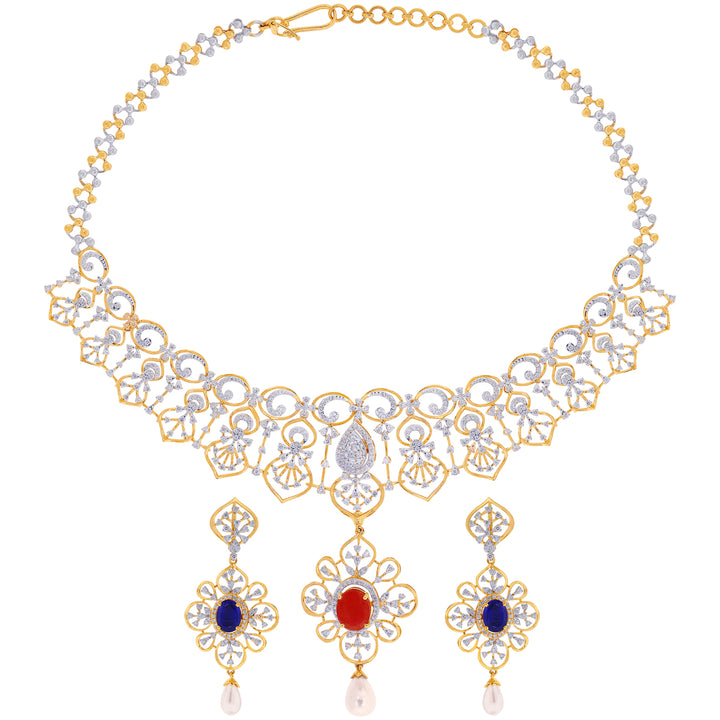 5.94Ct VVS/FG Diamond Necklace Set with Changeable Gemstones in 18K Gold