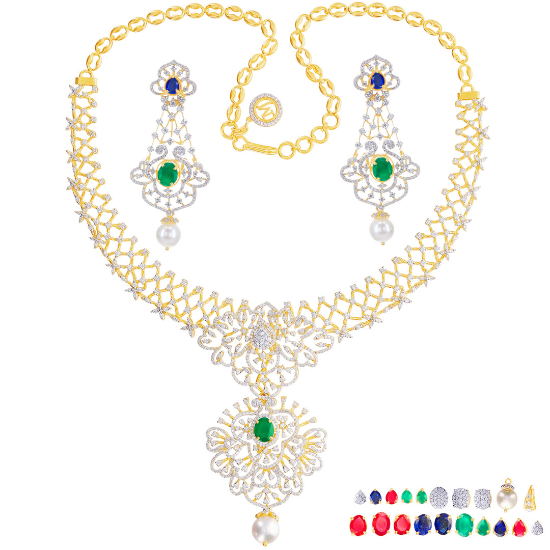 6.61Ct VVS/EF Diamond Necklace Set With Changable Gemstones in 18K Gold
