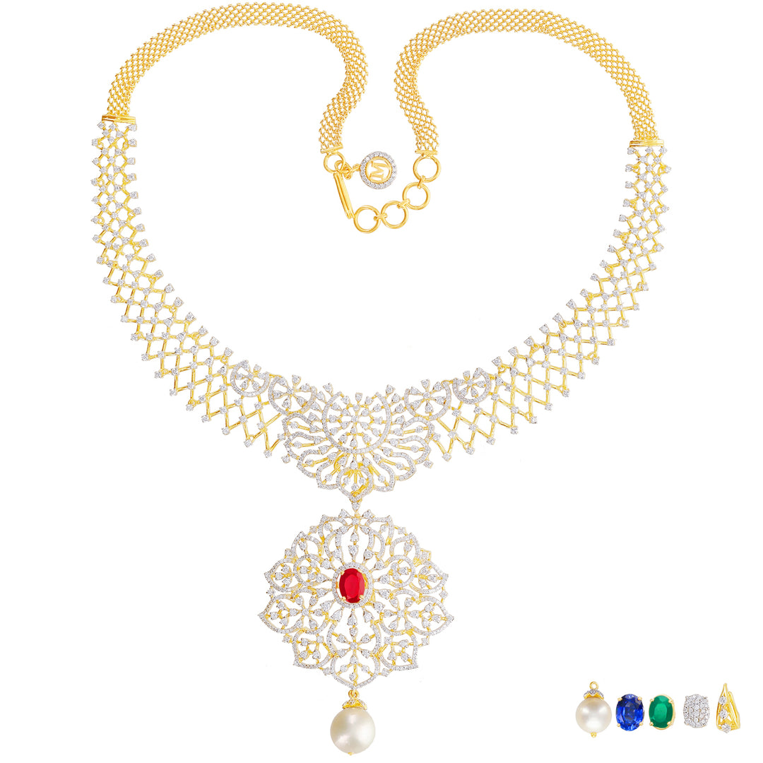 5.48Ct VVS/EF Diamond Necklace With Changable Gemstones in 18K Gold