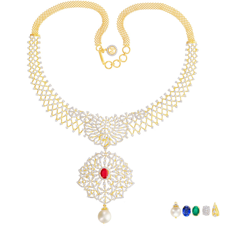 5.48Ct VVS/EF Diamond Necklace With Changable Gemstones in 18K Gold