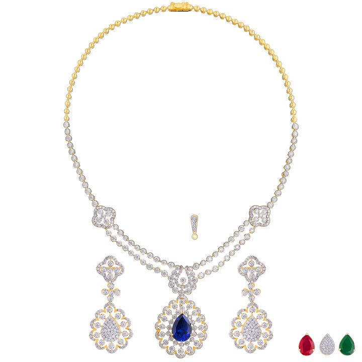 6.87Ct VVS/FG Diamond Necklace Set With Changeable Gemstones in 18K Gold