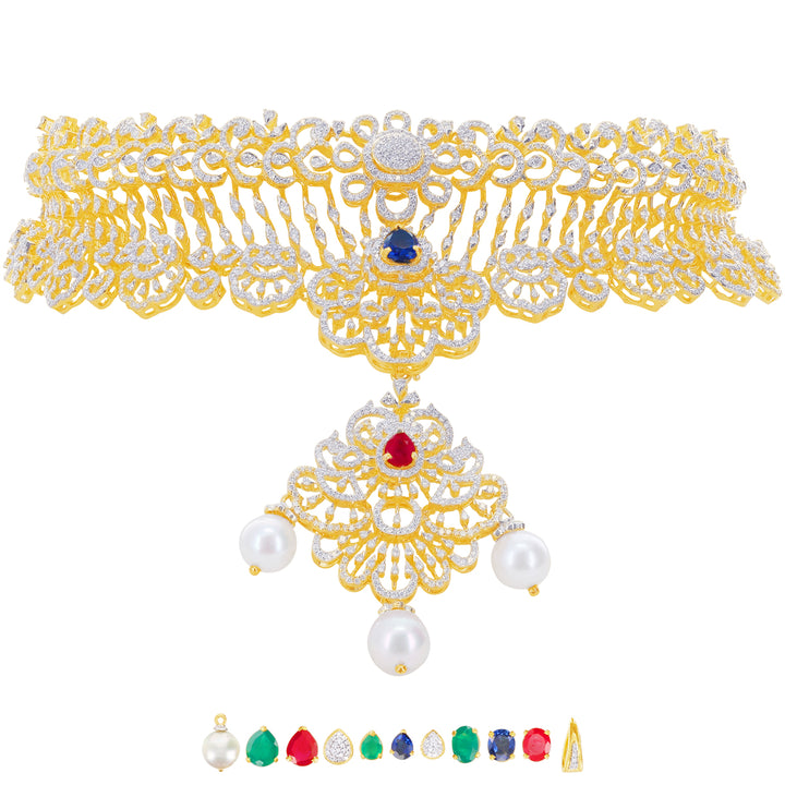 7.58Ct VVS/EF Diamond Choker With Changeable Gemstones in 18K Gold